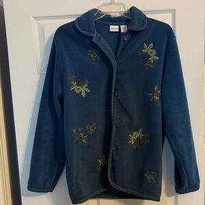 Cherokee women’s small blue Floral Embroidered Jacket-corduroy trim-gently used